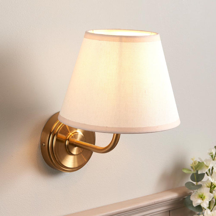 Step Arc And Ivy 20cm Vintage White Shade Wall Light In Brushed Aged Brass