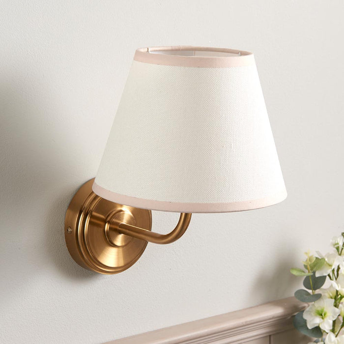 Step Arc And Ivy 20cm Vintage White Shade Wall Light In Brushed Aged Brass