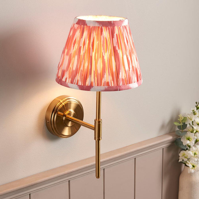 Step T Bar And Ikat 20cm Coral Pink Shade Wall Light In Brushed Aged Brass