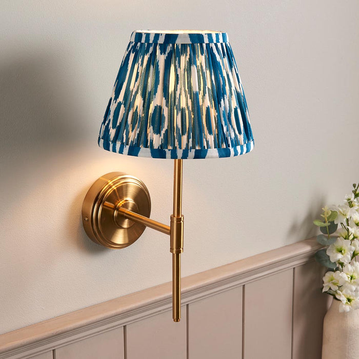 Step T Bar And Ikat 20cm Marlin Blue Shade Wall Light In Brushed Aged Brass