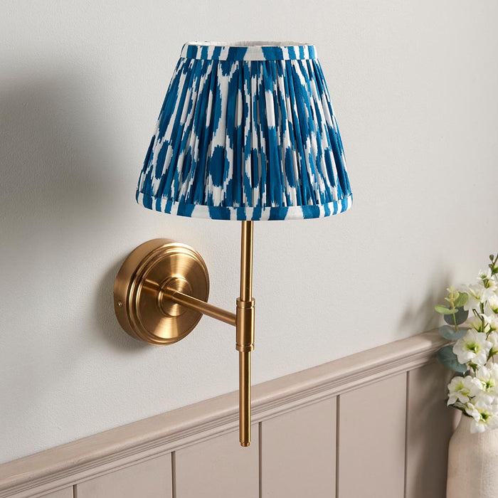 Step T Bar And Ikat 20cm Marlin Blue Shade Wall Light In Brushed Aged Brass