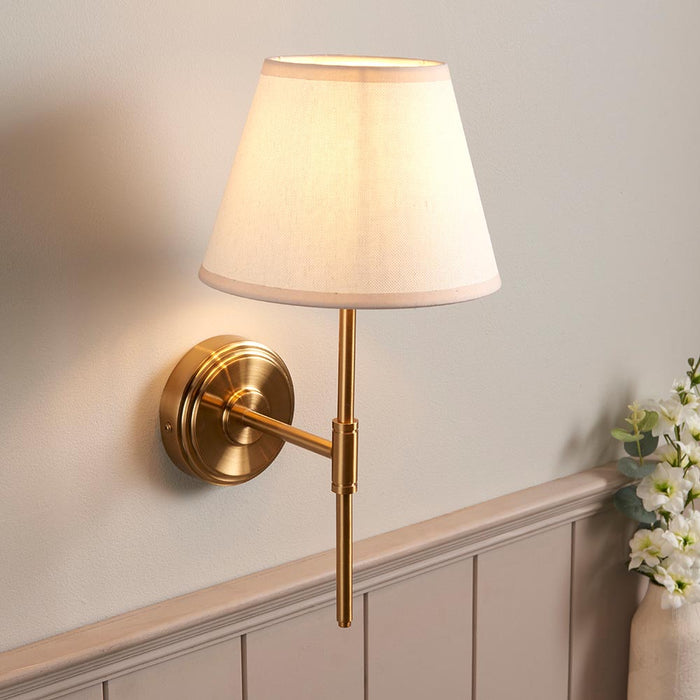 Step T Bar And Ivy 20cm Vintage White Shade Wall Light In Brushed Aged Brass