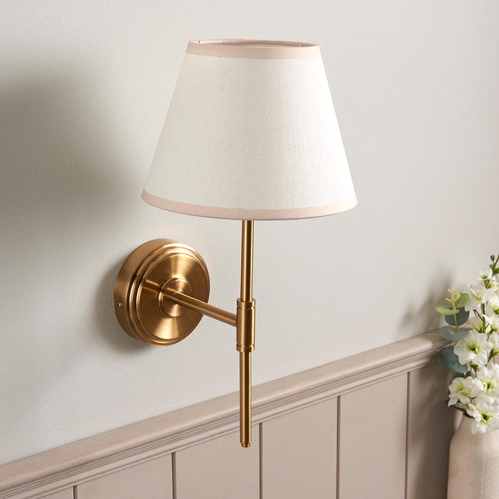 Step T Bar And Ivy 20cm Vintage White Shade Wall Light In Brushed Aged Brass