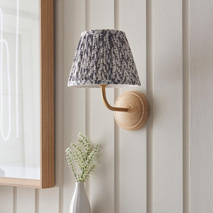 Wood Arc And Leaf 20cm Pearl Grey Shade Wall Light In Brushed Aged Brass