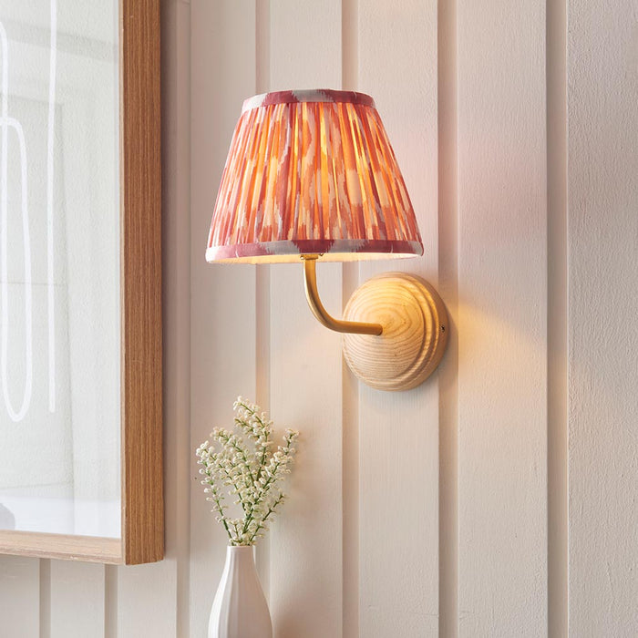 Wood Arc And Ikat 20cm Coral Pink Shade Wall Light In Brushed Aged Brass
