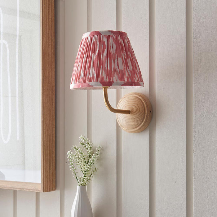 Wood Arc And Ikat 20cm Coral Pink Shade Wall Light In Brushed Aged Brass