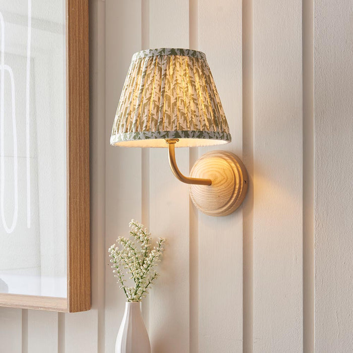 Wood Arc And Leaf 20cm Herb Garden Green Shade Wall Light In Brushed Aged Brass