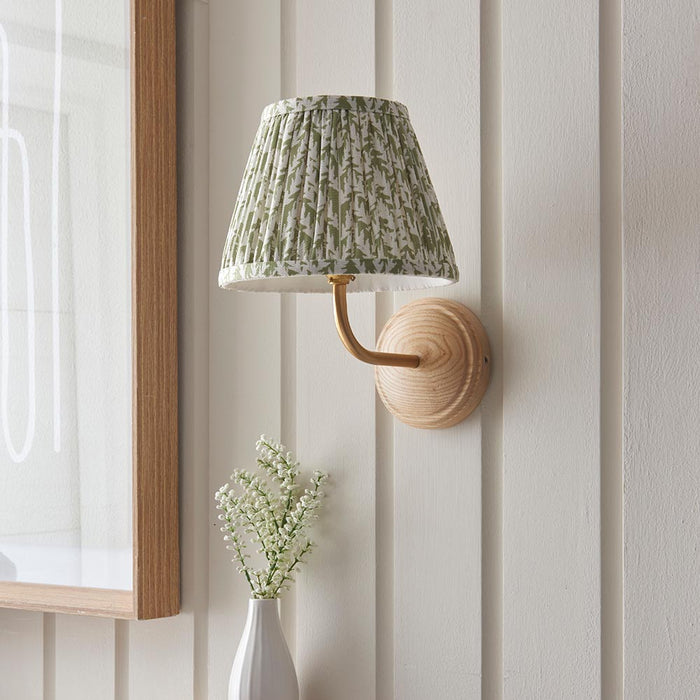Wood Arc And Leaf 20cm Herb Garden Green Shade Wall Light In Brushed Aged Brass