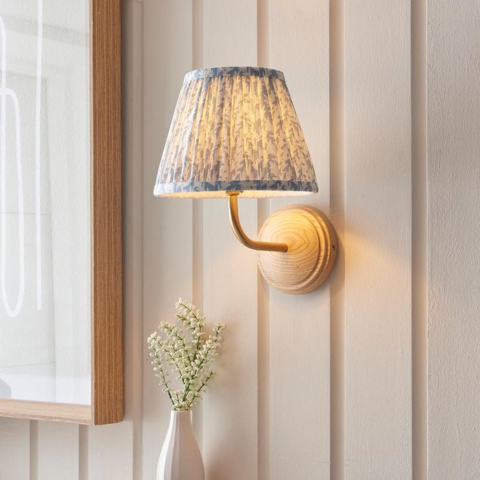 Wood Arc And Leaf 20cm Shell Bay Blue Shade Wall Light In Brushed Aged Brass