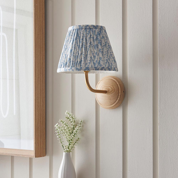 Wood Arc And Leaf 20cm Shell Bay Blue Shade Wall Light In Brushed Aged Brass