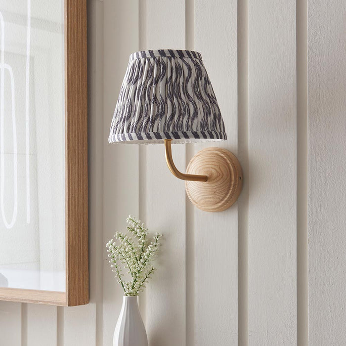 Wood Arc And Ripple 20cm Pearl Grey Shade Wall Light In Brushed Aged Brass