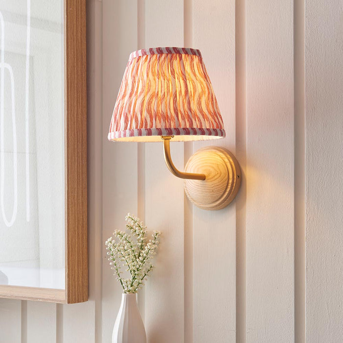 Wood Arc And Ripple 20cm Coral Pink Shade Wall Light In Brushed Aged Brass