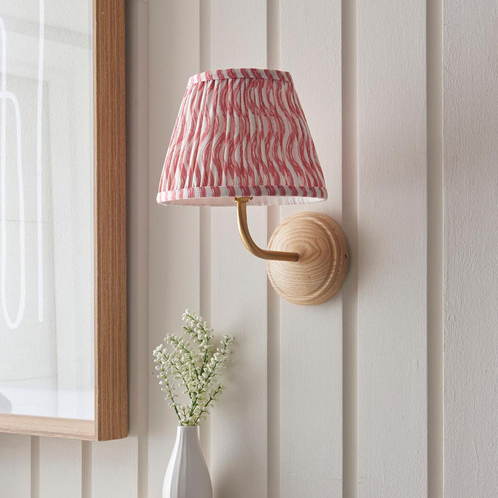 Wood Arc And Ripple 20cm Coral Pink Shade Wall Light In Brushed Aged Brass