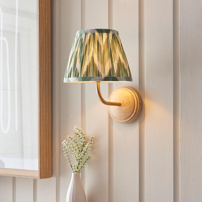 Wood Arc And Zigzag 20cm Cotswold Green Shade Wall Light In Brushed Aged Brass