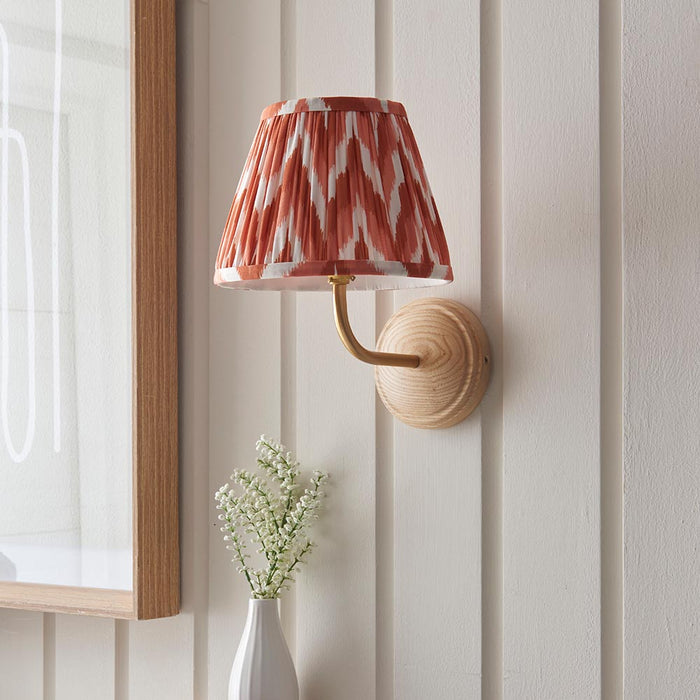 Wood Arc And Zigzag 20cm Apricot Orange Shade Wall Light In Brushed Aged Brass