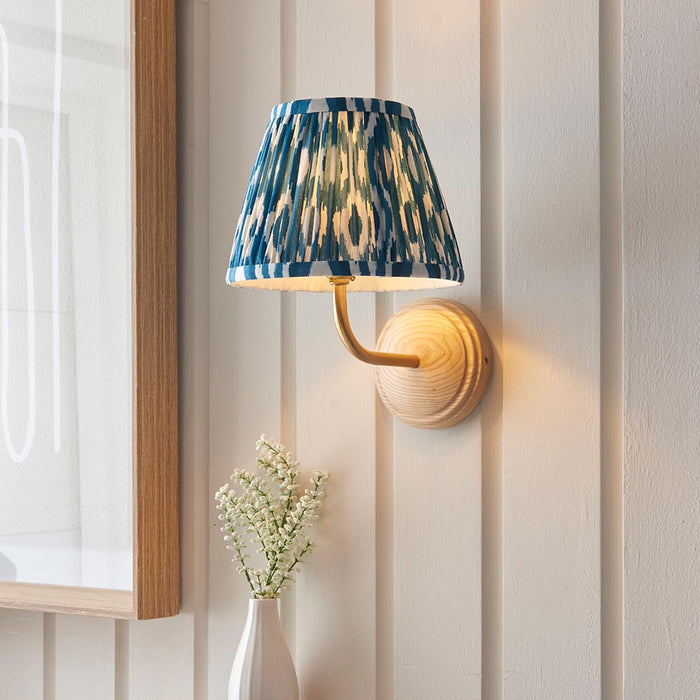 Wood Arc And Ikat 20cm Marlin Blue Shade Wall Light In Brushed Aged Brass
