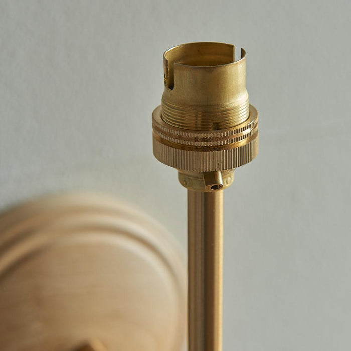 Wood T Bar And Ikat 20cm Coral Pink Shade Wall Light In Brushed Aged Brass