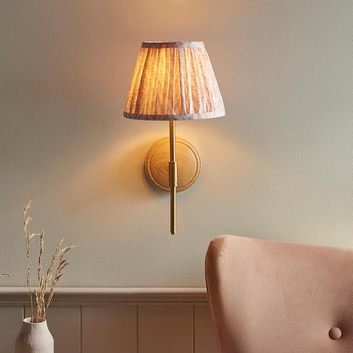 Wood T Bar And Leaf 20cm Peachy Keen Shade Wall Light In Brushed Aged Brass