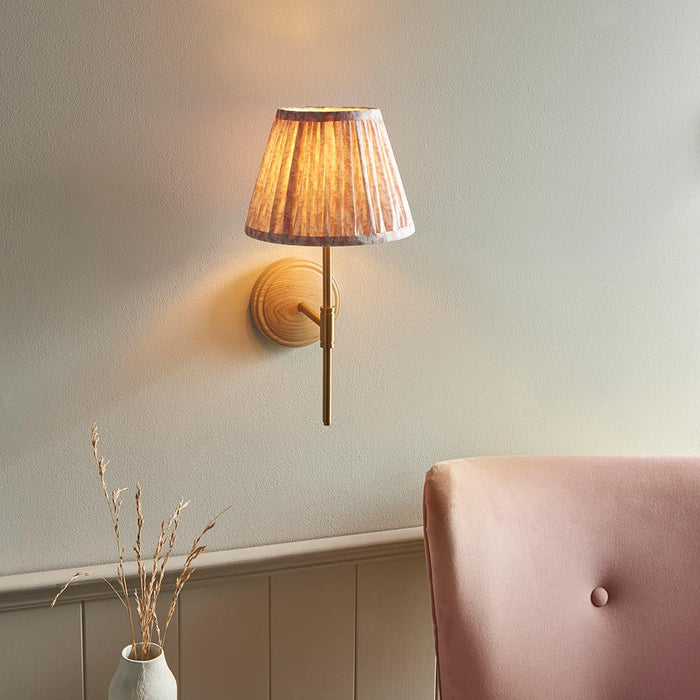 Wood T Bar And Leaf 20cm Peachy Keen Shade Wall Light In Brushed Aged Brass