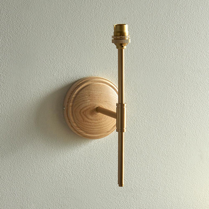 Wood T Bar And Ikat 20cm Neutral Shade Wall Light In Brushed Aged Brass
