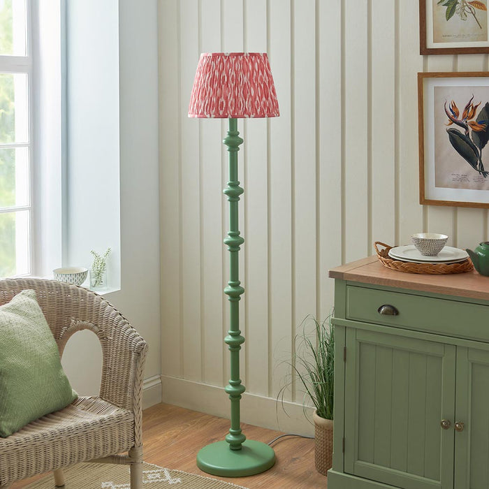 Carnaby And Ikat 35cm Coral Pink Shade Floor Lamp With Satin Cotswold Green Base