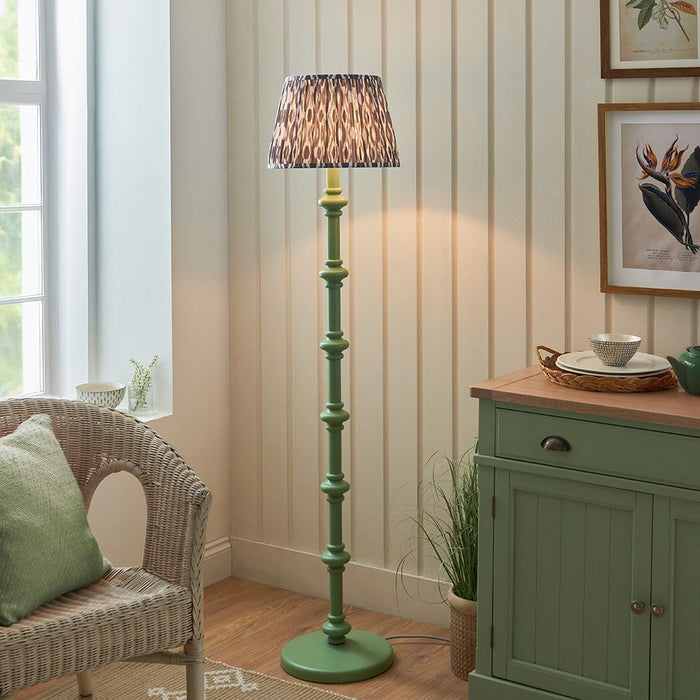 Carnaby And Ikat 35cm Pearl Grey Shade Floor Lamp With Satin Cotswold Green Base