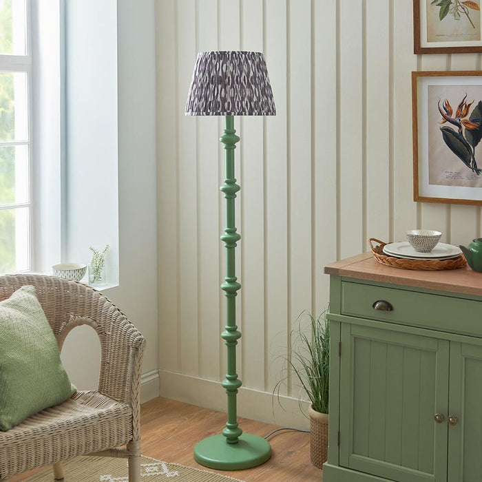 Carnaby And Ikat 35cm Pearl Grey Shade Floor Lamp With Satin Cotswold Green Base