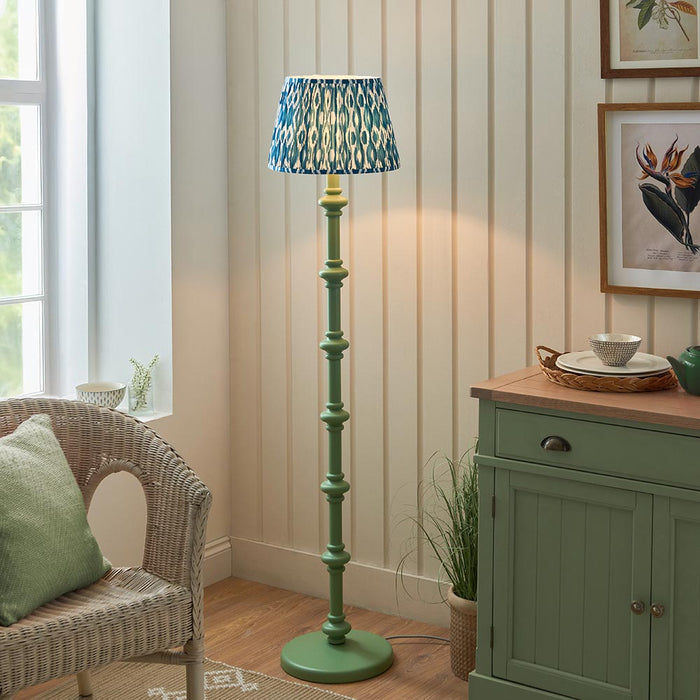 Carnaby And Ikat 35cm Marlin Blue Shade Floor Lamp With Satin Cotswold Green Base