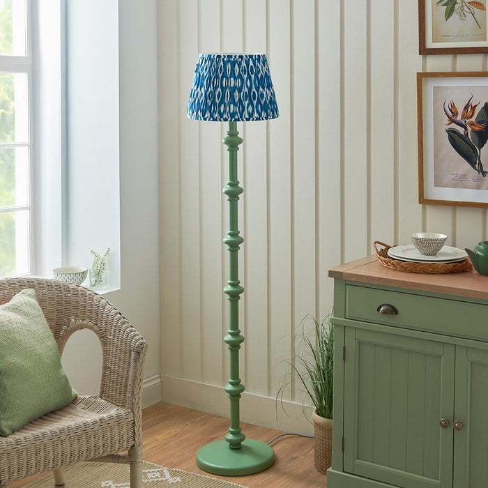 Carnaby And Ikat 35cm Marlin Blue Shade Floor Lamp With Satin Cotswold Green Base