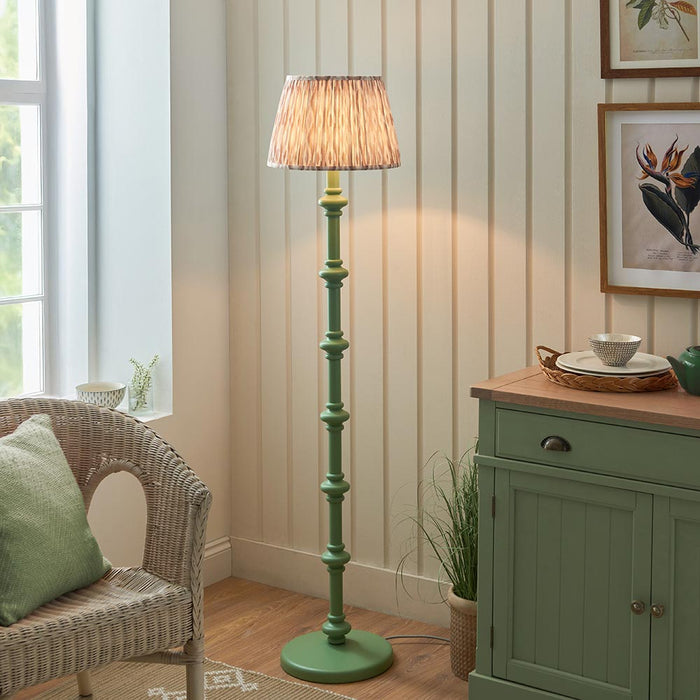 Carnaby And Ikat 35cm Neutral Shade Floor Lamp With Satin Cotswold Green Base