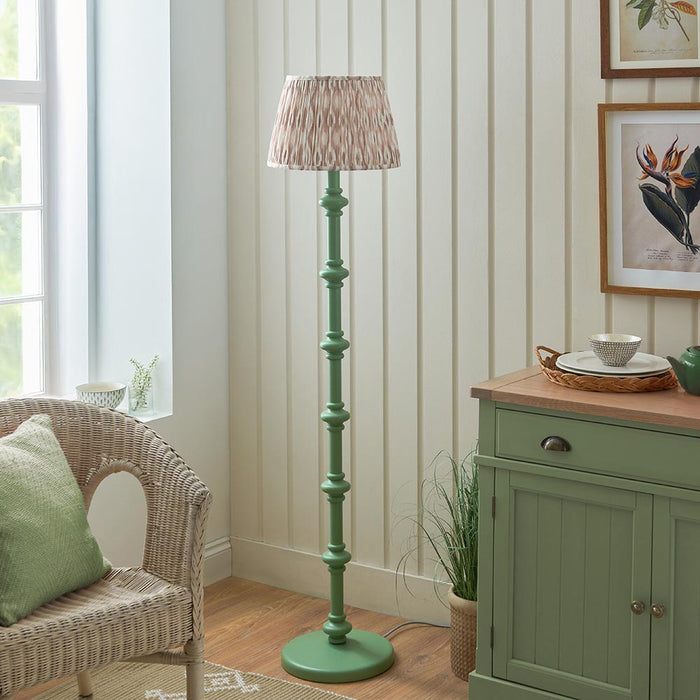 Carnaby And Ikat 35cm Neutral Shade Floor Lamp With Satin Cotswold Green Base