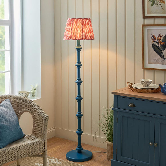 Carnaby And Ikat 35cm Coral Pink Shade Floor Lamp With Satin Marlin Blue Base