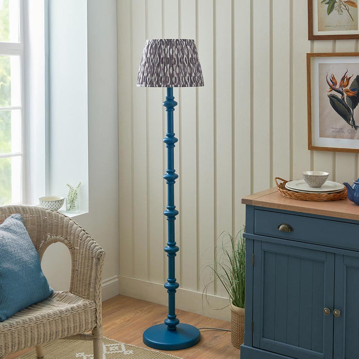 Carnaby And Ikat 35cm Pearl Grey Shade Floor Lamp With Satin Marlin Blue Base