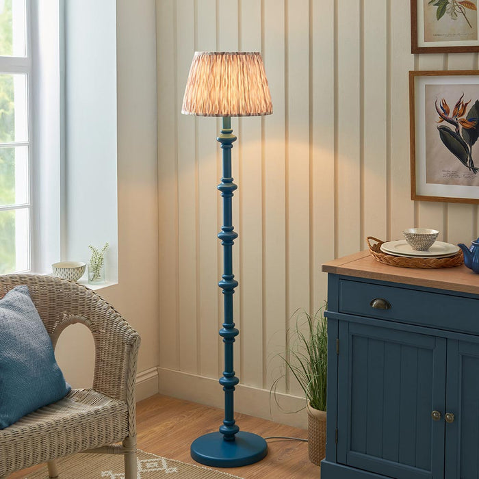 Carnaby And Ikat 35cm Neutral Shade Floor Lamp With Satin Marlin Blue Base