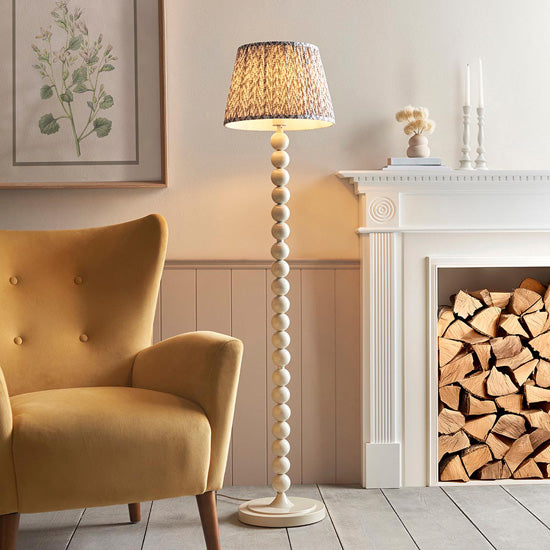 Higgledy And Leaf 35cm Pearl Grey Shade Floor Lamp With High Gloss Almond White Base
