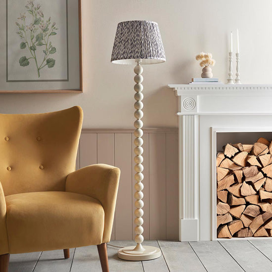 Higgledy And Leaf 35cm Pearl Grey Shade Floor Lamp With High Gloss Almond White Base