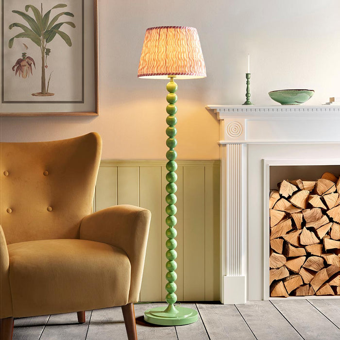 Higgledy And Ripple 35cm Coral Pink Shade Floor Lamp With Gloss Cotswold Green Base