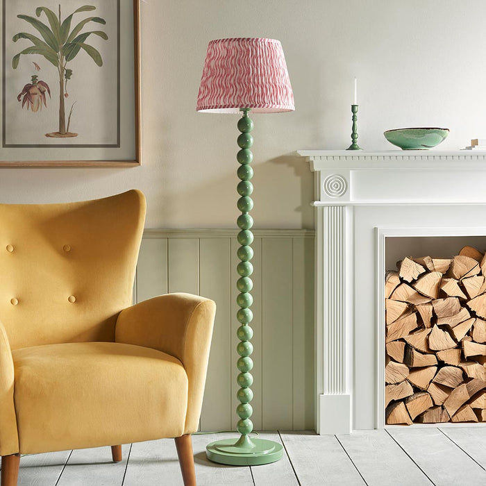 Higgledy And Ripple 35cm Coral Pink Shade Floor Lamp With Gloss Cotswold Green Base
