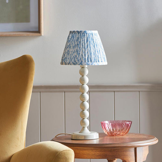 Higgledy And Leaf 20cm Shell Bay Blue Shade Table Lamp With High Gloss Almond White Base