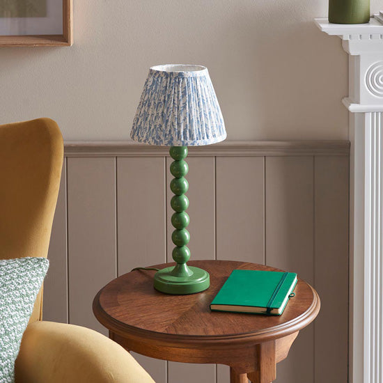 Higgledy And Leaf 20cm Shell Bay Blue Shade Table Lamp With High Gloss Cotswold Green Base