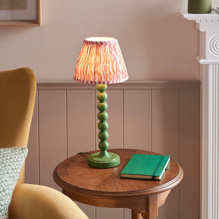 Higgledy And Ripple 20cm Coral Pink Shade Table Lamp With Gloss Cotswold Green Base