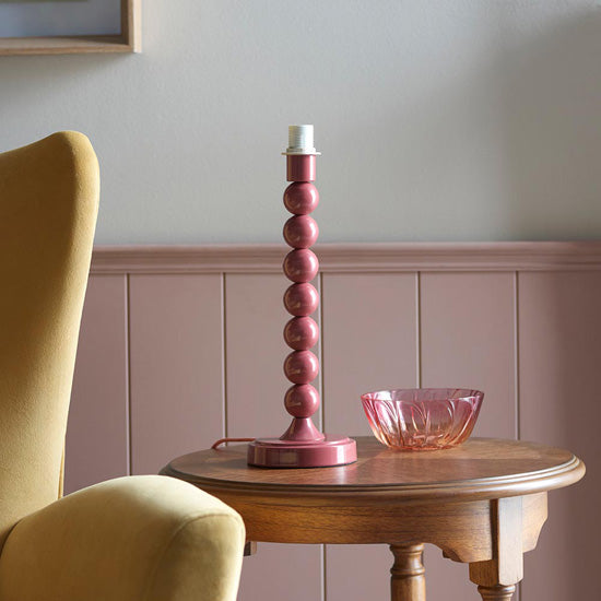 Higgledy And Leaf 20cm Pearl Grey Shade Table Lamp With High Gloss Pink Clay Base