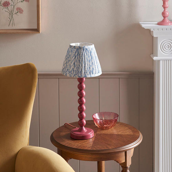 Higgledy And Leaf 20cm Shell Bay Blue Shade Table Lamp With High Gloss Pink Clay Base