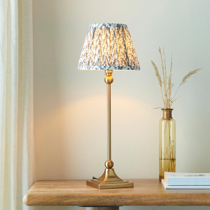 Santiago And Leaf 20cm Pearl Grey Shade Table Lamp In Brushed Aged Brass