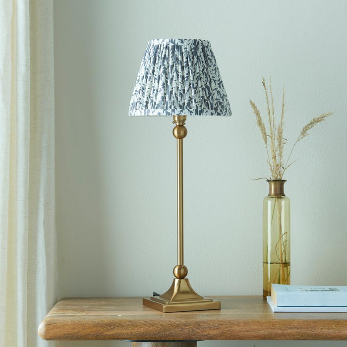Santiago And Leaf 20cm Pearl Grey Shade Table Lamp In Brushed Aged Brass