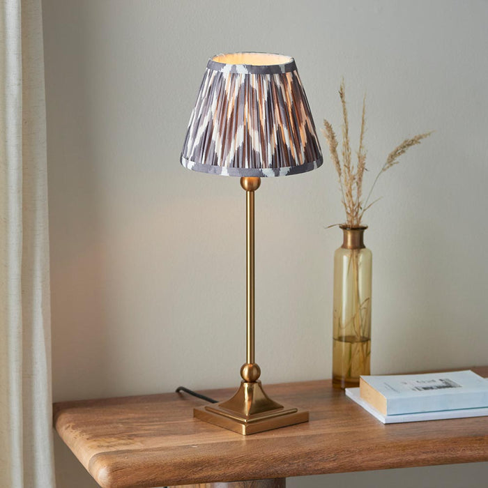 Santiago And Zigzag 20cm Pearl Grey Shade Table Lamp In Brushed Aged Brass