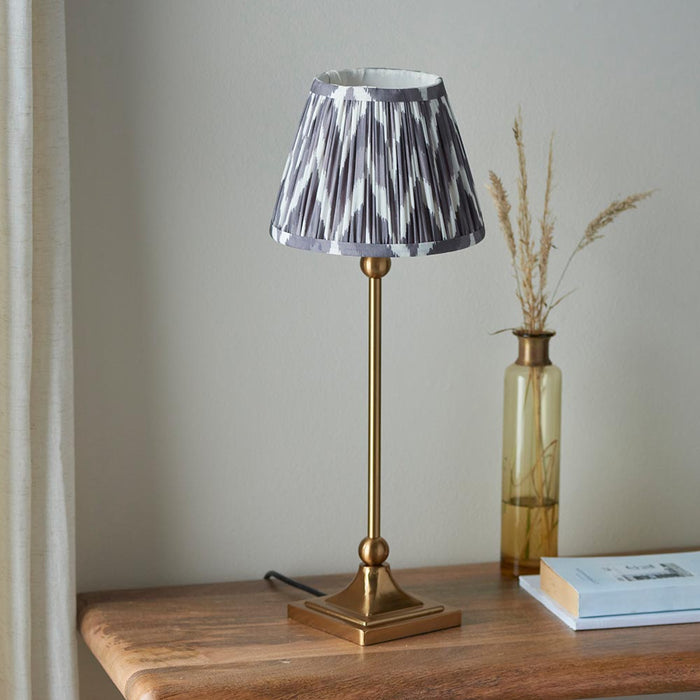 Santiago And Zigzag 20cm Pearl Grey Shade Table Lamp In Brushed Aged Brass