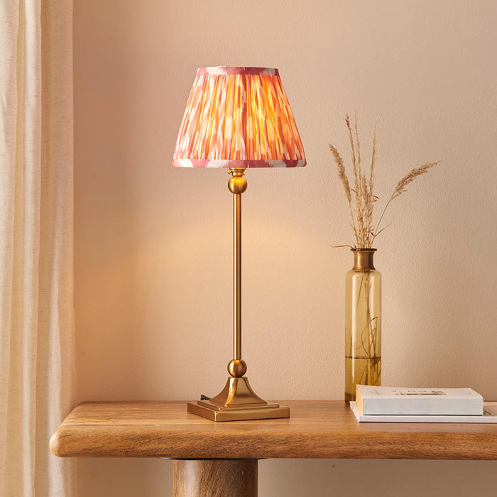 Santiago And Ikat 20cm Coral Pink Shade Table Lamp In Brushed Aged Brass
