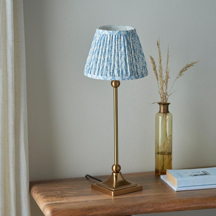 Santiago And Leaf 20cm Shell Bay Blue Shade Table Lamp In Brushed Aged Brass