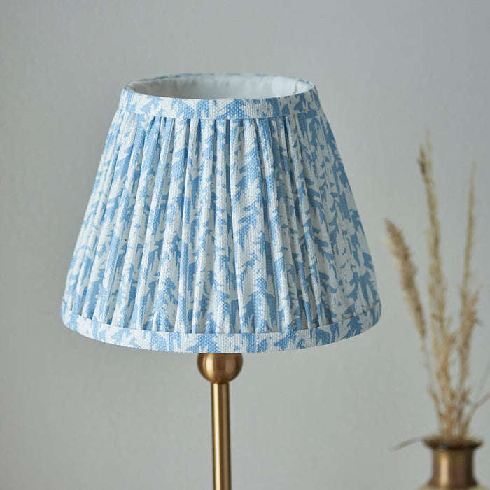 Santiago And Leaf 20cm Shell Bay Blue Shade Table Lamp In Brushed Aged Brass